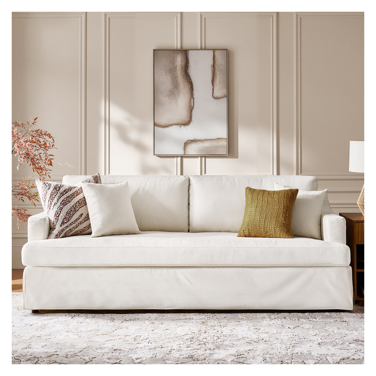 Lucie 88" Slipcovered Sofa, White