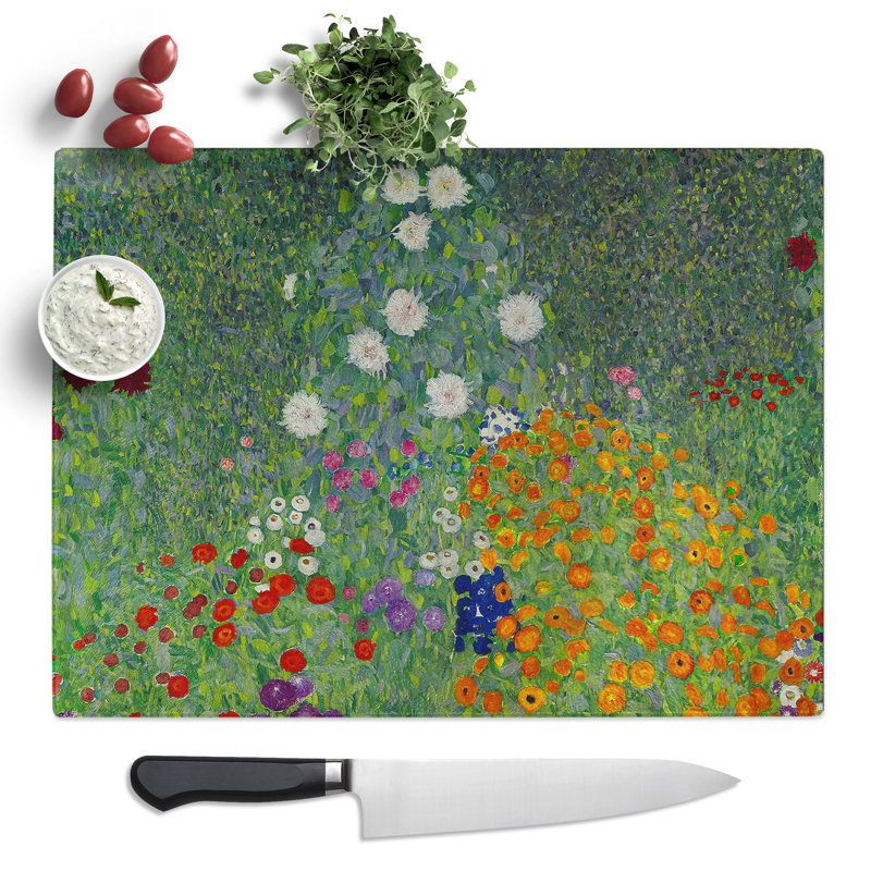 Flower Garden Vol.1 By Gustav Klimt  Glass Chopping Board