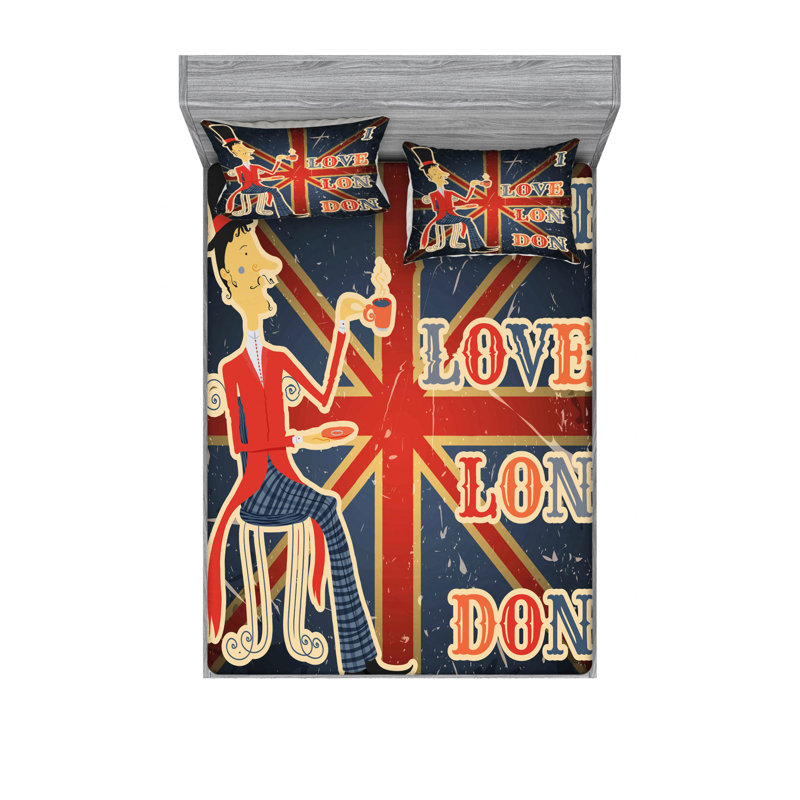 Ensemble de draps I Love London, Ensemble de draps pour lit double avec un drap-hou
