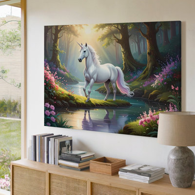 Magical Unicorn Forest Canvasenchanted Pond And Radiant Mythical Creature Wall Wall Art Canvas