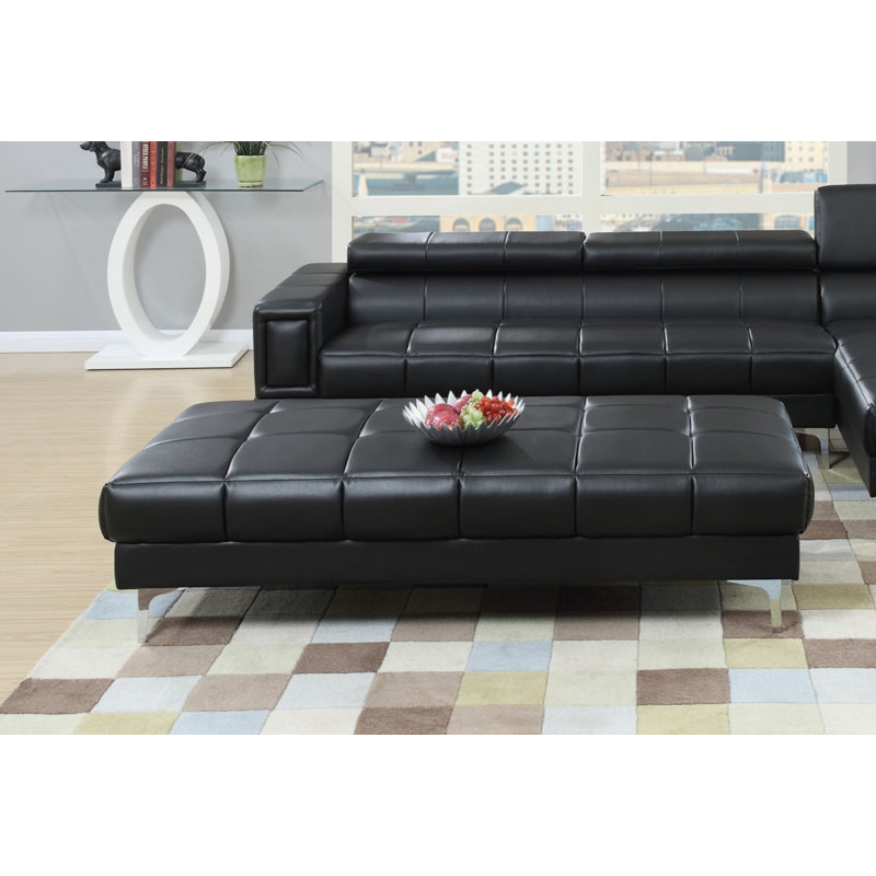 Banc en similicuir Brogdon, Noir, H 17 po x l 66 po x P 33 po