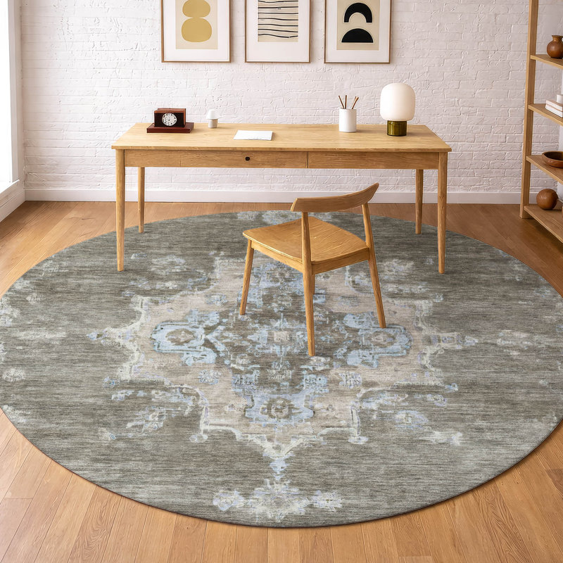 Premium Machine Washable Mayfield AMF2321 Global Rug, 8' Round, Brown