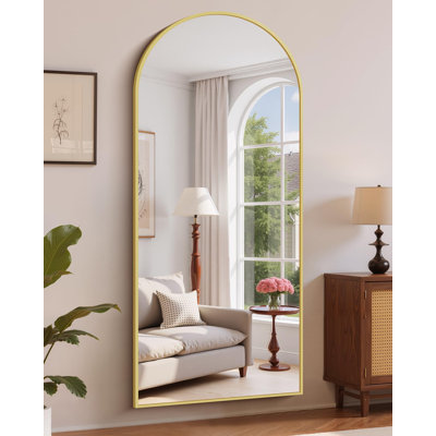 Miroir arqué pleine longueur 71 po x 30 po, grand miroir de plancher avec cadre en alliage d'aluminium suspendu ou incliné, miroir de meuble-lavabo pour salon et chambre à coucher, doré