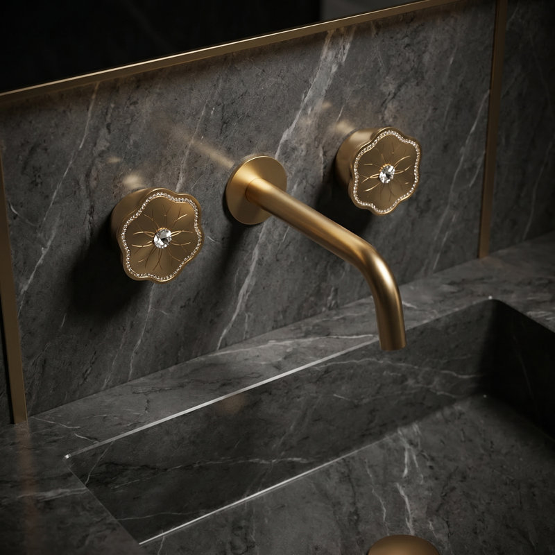 Bellagio Luxury 3-hole Wall Mount Bathroom Faucet, Matt Gold