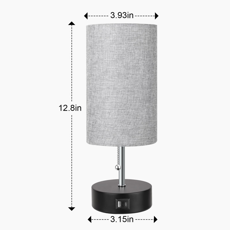 3-Color Temperature Table Lamp with USB A Port and C Port, Gray