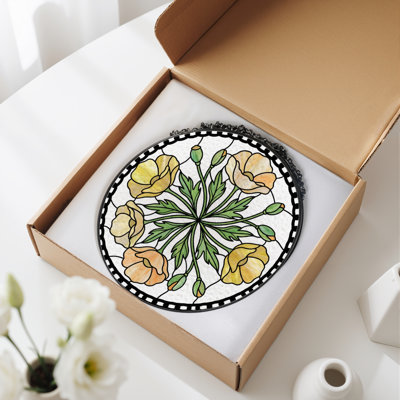 12"H Floral Pattern Stained Glass Window Panel