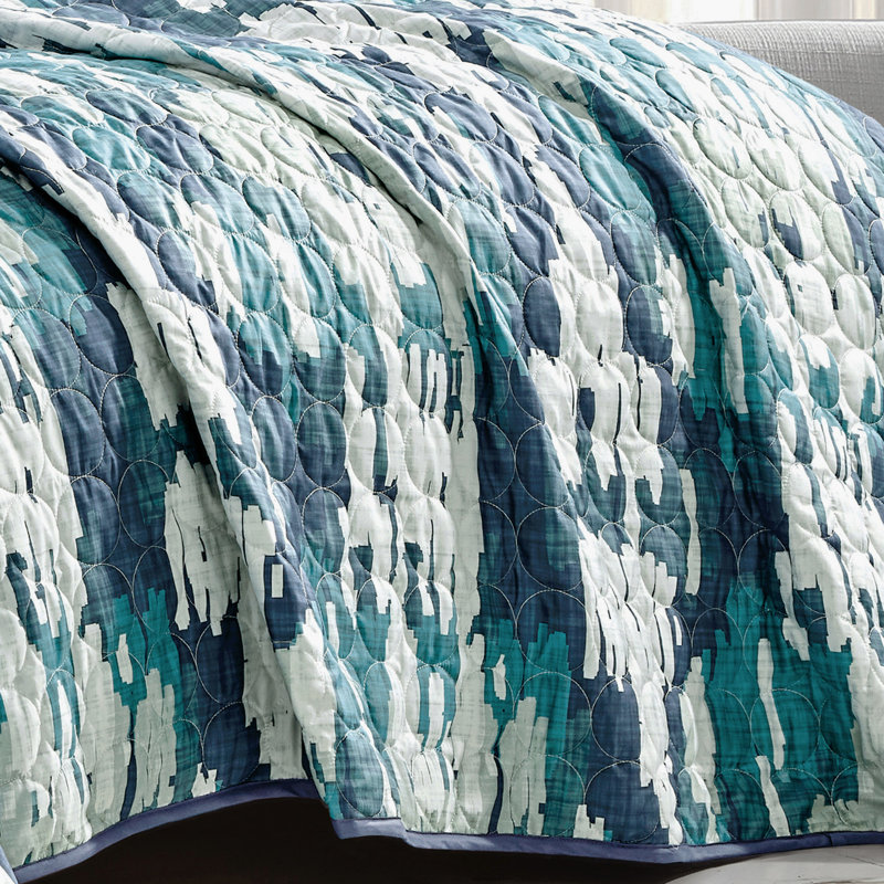 Ensemble de couvre-lit réversible 3 pièces bleu sarcelle et bleu marine à motif abstrait Brushstroke