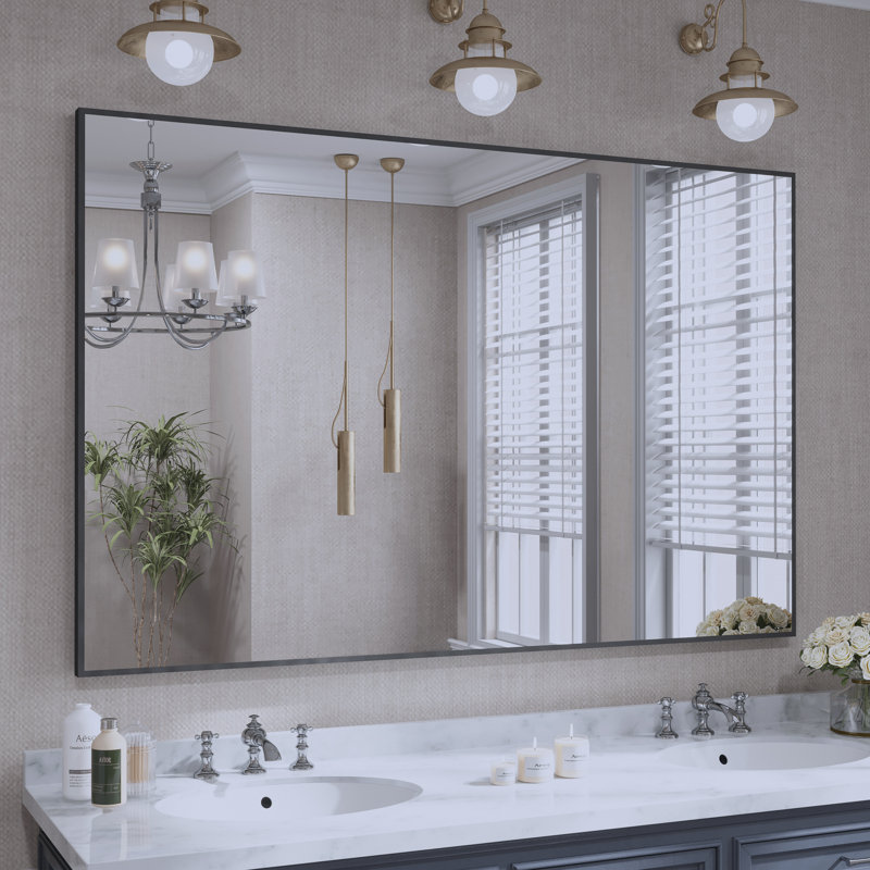 Sartori Aluminum Framed Rectangular Vanity Wall Mounted Mirror, Black, 36" x 55"