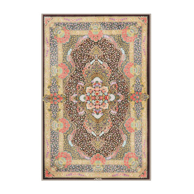 Tapis brun foncé/brun clair/vert traditionnel