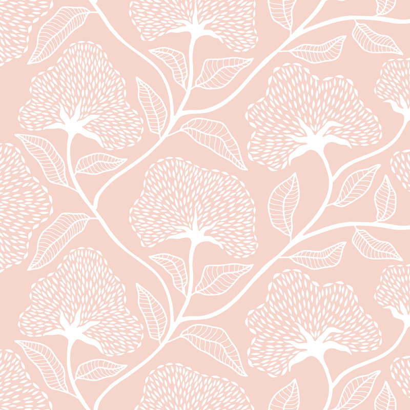 Dash Trail - Oatmilk 10m Wallpaper, Pink Floral