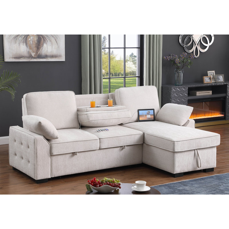 Canapé-lit modulaire réversible en tissu chenille beige 91 po Mackenzie, Chenille - Beige