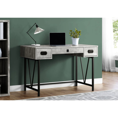Grey Laminate Computer Work Desk For Home Office, 48" With Black Metal Accessories, Storage Space In Laminate, 48"l Legs And Drawers Transitional Surf