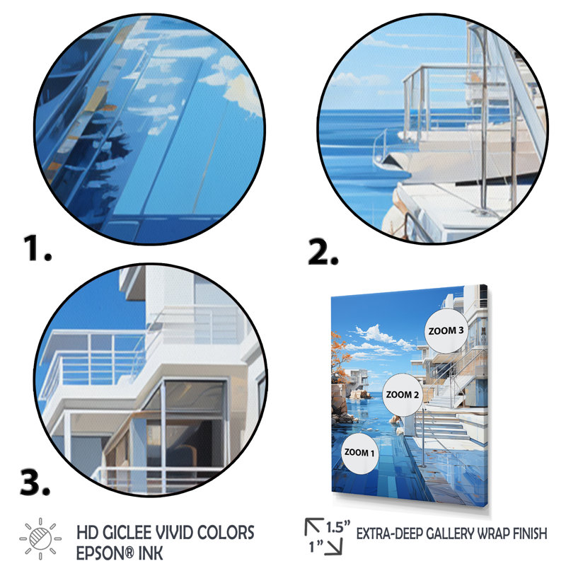 «Pier Coastal Geometric», reproduction sur toile, H 20 po x l 12 po x P 1 po, Cadre photo noir