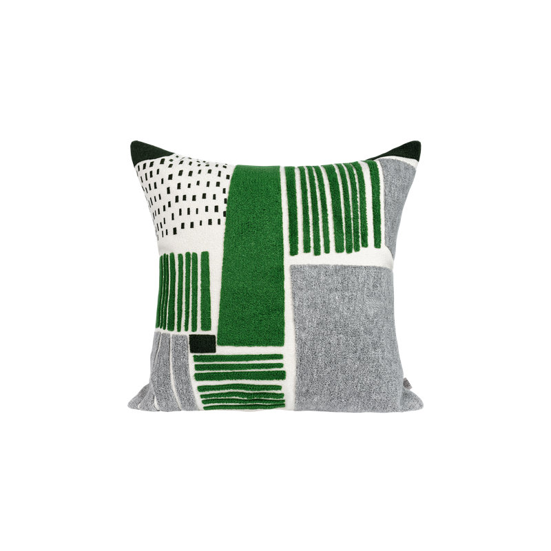 Coussin et coussin 3D brodés à motif de serviette 3D vert / gris 18 po x 18 po