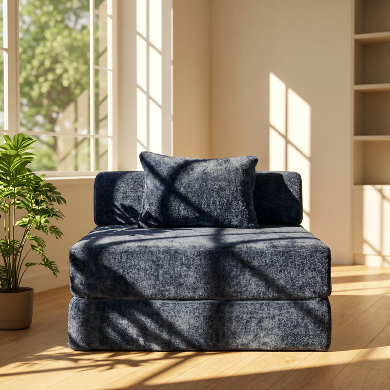 Canapé-lit simple convertible en chenille l 39,37 po x P 39,37 po x H 24,8 po Yoo DoHome, Chenille bleu