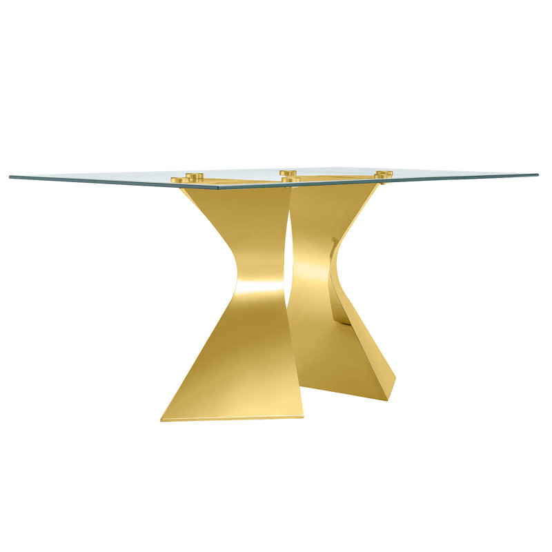 Gerlad Glass Top Metal Base Dining Table, Gold