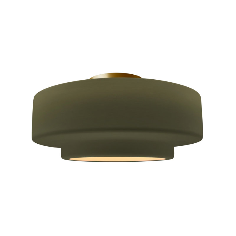 Plafonnier semi-encastré Radiance, H 7,25 po x l 14,5 po x P 14,5 po, Vert mat, Laiton brossé