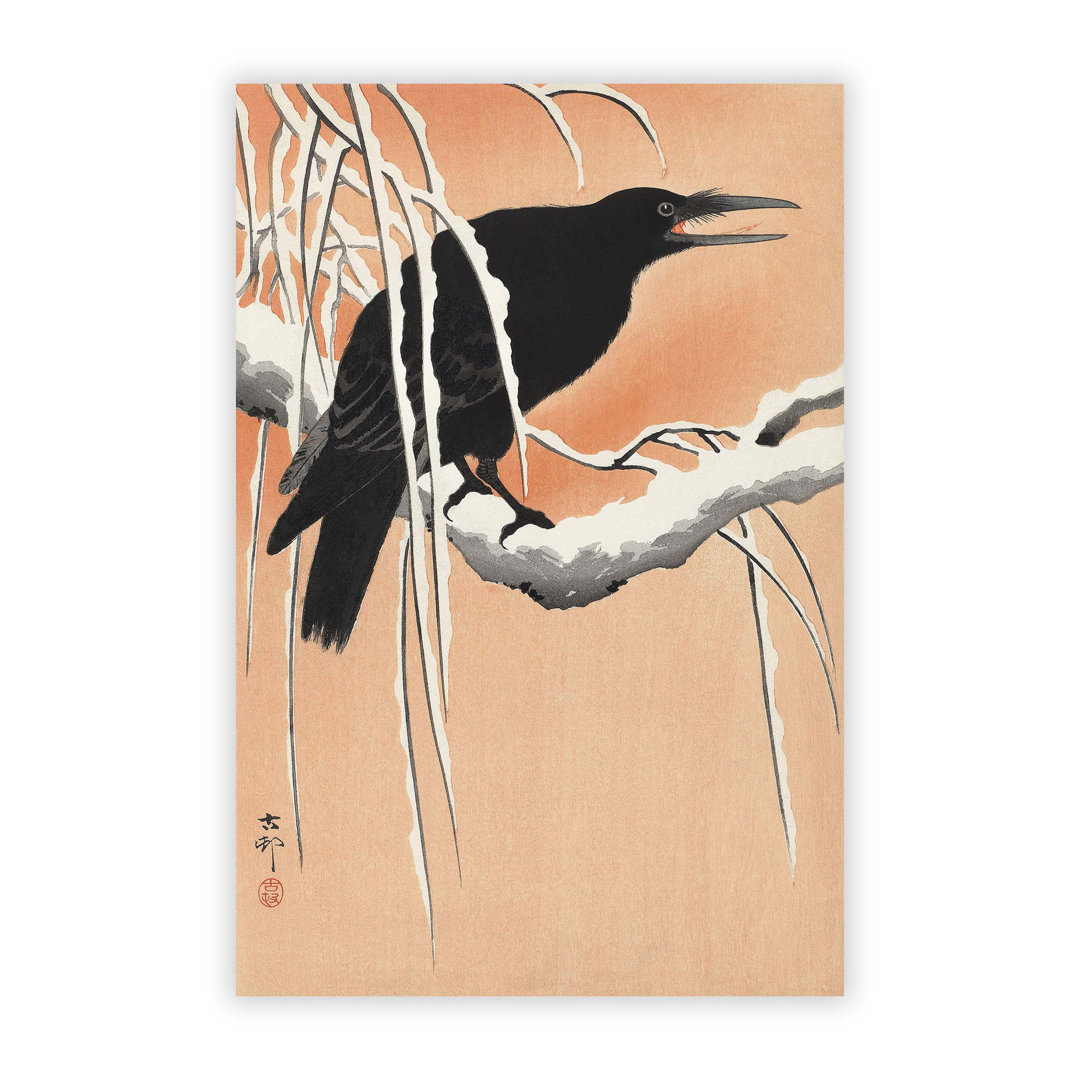 Crow on a Snowy Branch by Ohara Koson - Frameless Print