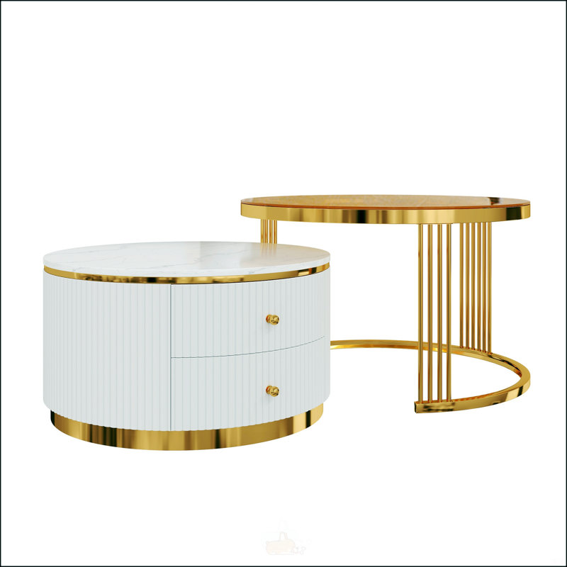Table basse moderne gigogne 2 pièces avec tiroirs, parfaite pour les espaces de vie compacts et élégants.