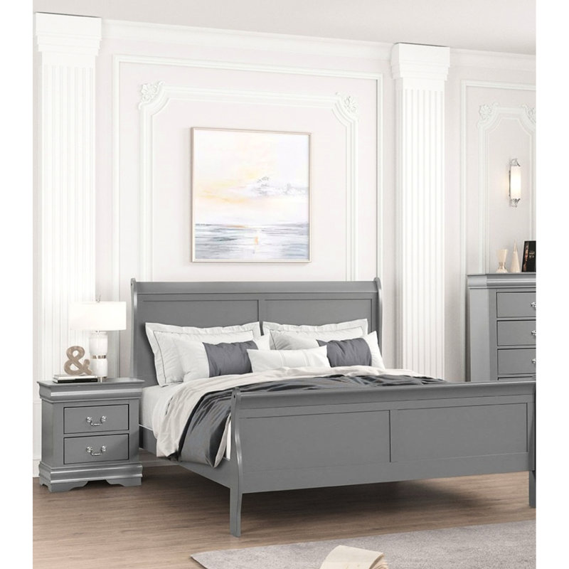 Lit double pleine grandeur de style transitionnel, structure en bois massif, tiroir anglais, preuve pour une structure de chambre à coucher contemporaine, bois, fondation moderne