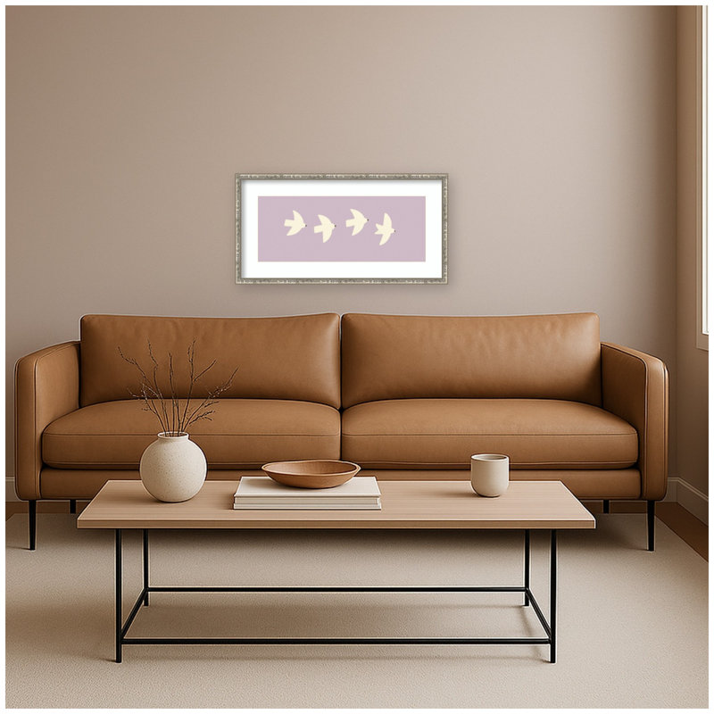 Impression d'art mural encadré Minimalist Birds 3 par mauve clair par Laura Moss, H 13 po x l 25 po, Violet