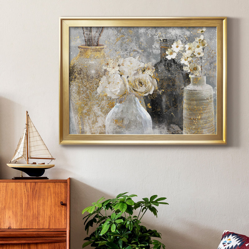 Toile encadrée de qualité supérieure Fleur Couture - prête à être accrochée, H 22,5 po x l 30,5 po x P 1 po, Or