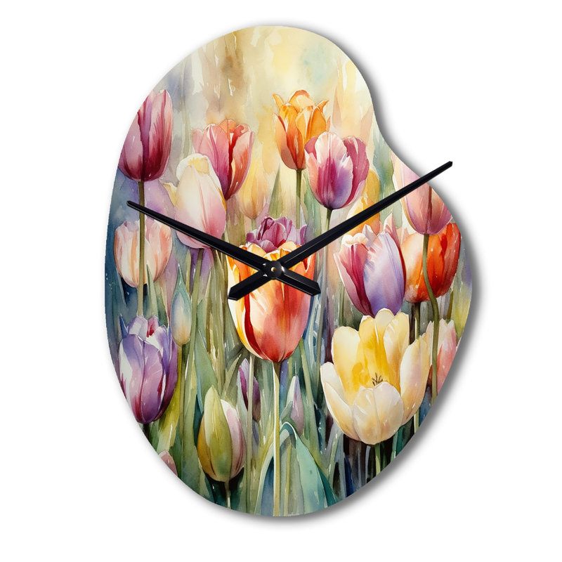 Jardin des tulipes - Horloge murale asymétrique en tulipe, horloge murale orange, Grand