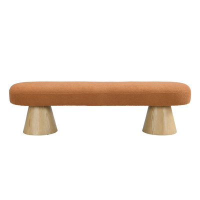 Dining Bench For Dining Room, Upholstered Bedroom End Of Bed Entryway Bench, Boucle Ottoman For Living Room, 64"L Orange Stool Top Wood Leg 300 LBS We by Latitude Run