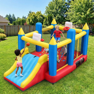 Maison gonflable gonflable pour grands enfants 3 ~ 12, grande maison gonflable de 15 pi x 8 pi avec souffleur de 480 W, château de saut commercial intérieur et extérieur avec toboggan large et 2 cerceaux de basket-ball pour la fête