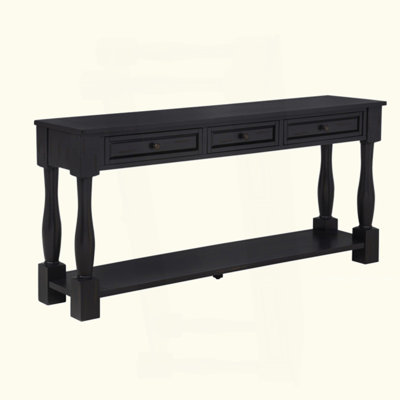 63" Long Console Table With Drawers And Shelf For Entryway, Hallway, Living Room, Acacia Wood Table