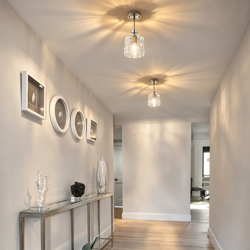 Luminaire suspendu 1 lumière à abat-jour en verre martelé 1 lumière, Nickel
