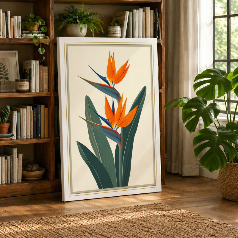 Bird of Paradise Bloom Botanical - Wrapped Canvas, 36x24 - 91.4 x 61.0 cm, Terracotta Border