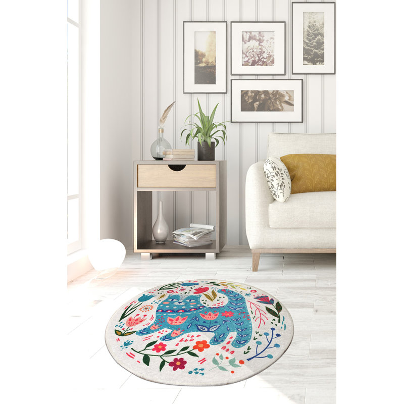 Tapis beige / bleu Bowlan, Rond 3 pi 3 po