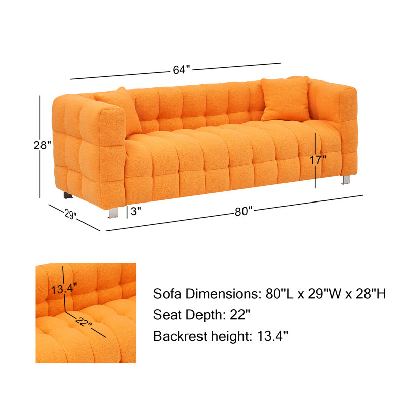 80" Teddy Three-Seater Upholstered Sofa, Orange