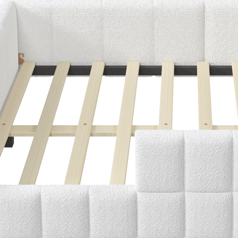 Lit de jour rembourré avec structure rembourrée et tissu bouclé doux pour un sommeil sécuritaire, Grand lit