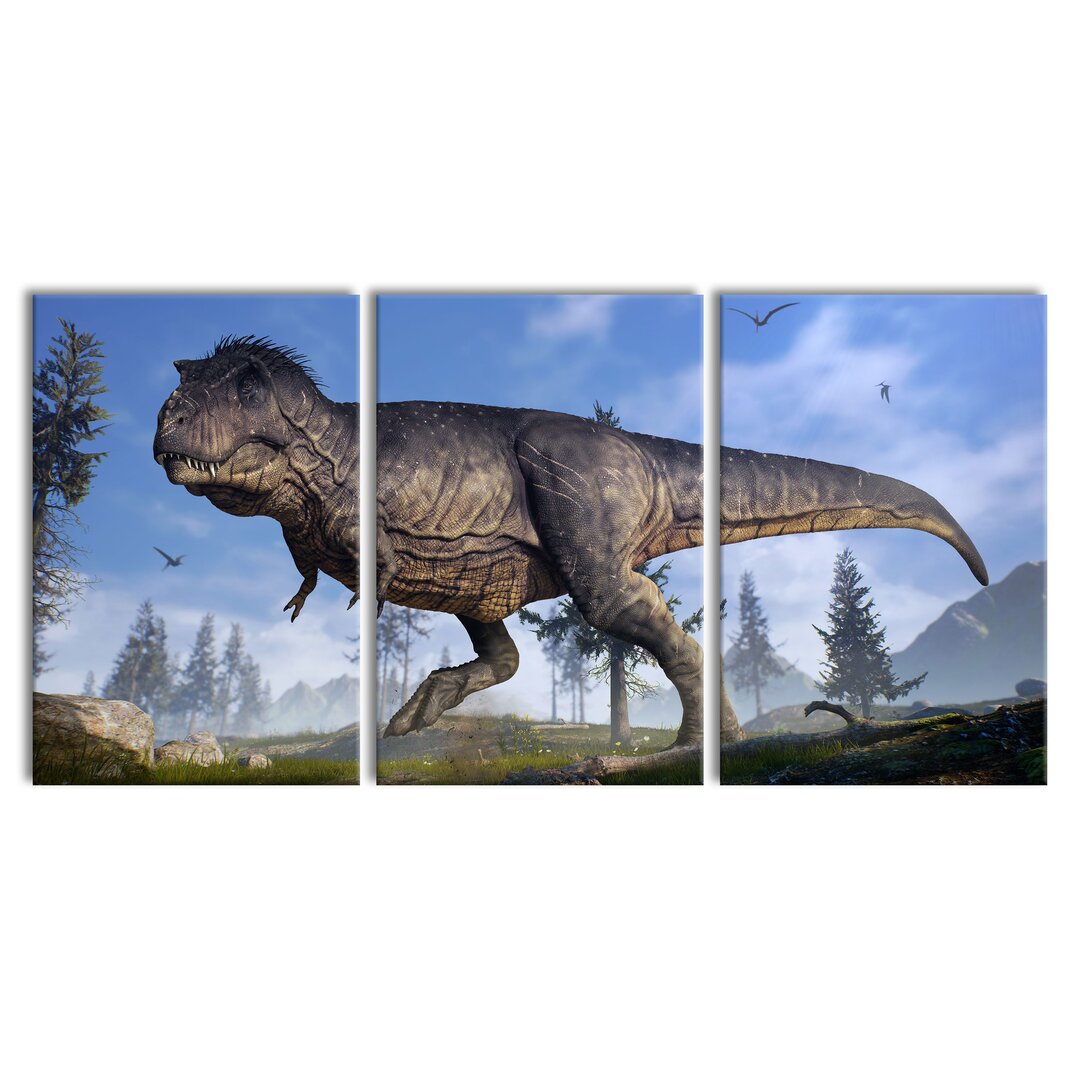 3-tlg. Leinwandbilder-Set T-Rex Dinosaurier in der Natur