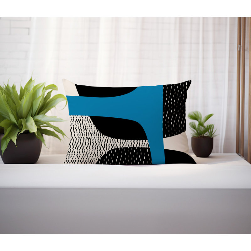 Coussin lombaire réversible intérieur / extérieur Vikka, H 18 po x l 25 po, Tribo, Turquoise/Black/Off-White