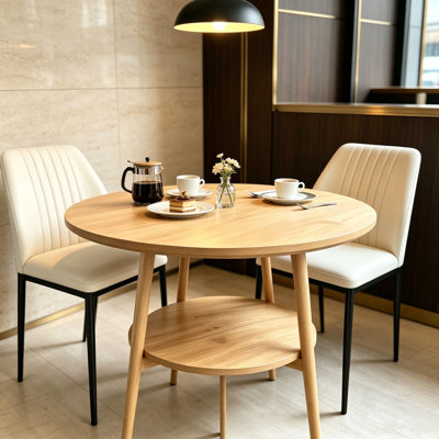 Table de salle à manger compacte ronde pour petit déjeuner, table de salle à manger de style Mid-Century avec 2 chaises rembourrées en polyuréthane