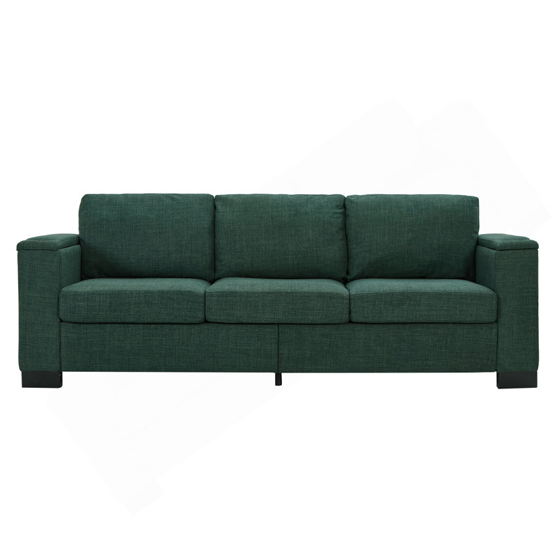 Canapé de salon 93,7 po en tissu de style moderne, canapé à accoudoirs carrés avec porte-gobelet, canapé de rangement, revêtement en polyester vert.