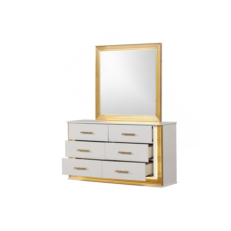 Commode à 6 tiroirs de style contemporain Obsession en bois et finition dorée (inclut seulement la commode)