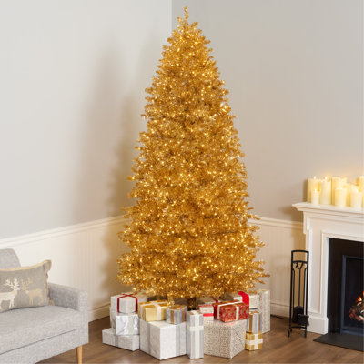 Sapin de Noël or véritable avec lumières DEL