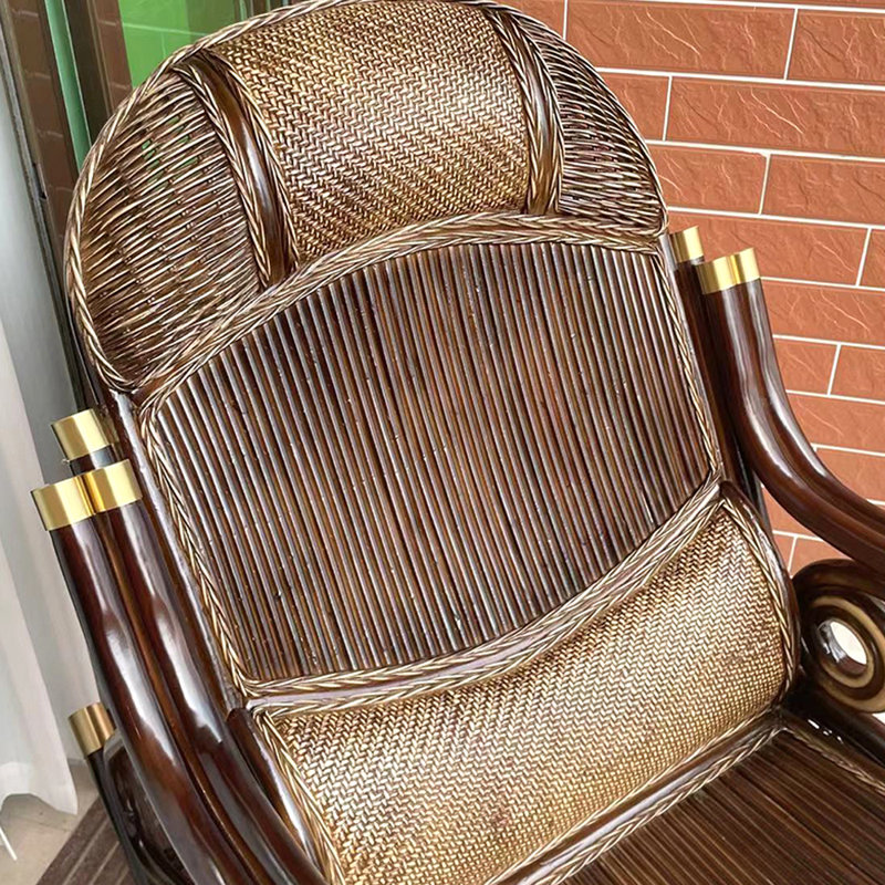 Chaise berçante en rotin avec repose-pieds rétractable, Café
