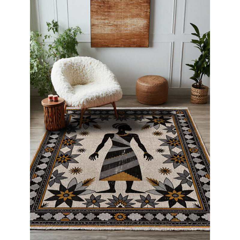 Tapis à motif floral en coton et polyester à imprimé numérique Annie Collection, Rectangulaire 4 pi x 5 pi