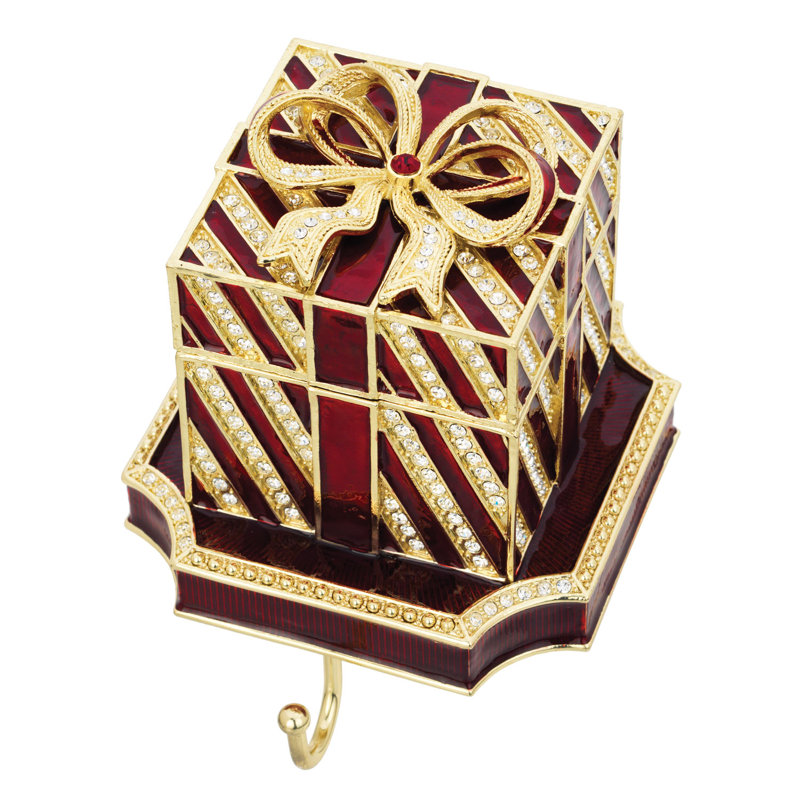 Holiday Gift Box Stocking Holder, Red