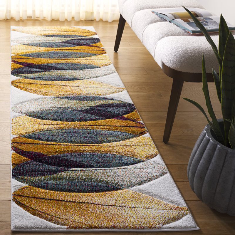 Tapis floral Jeromie Performance, Orange / noir / ivoire, Tapis de couloir 2 pi 3 po x 8 pi