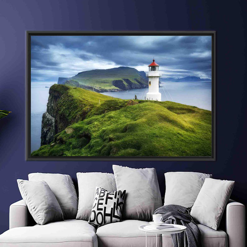Îles Féroé, art mural Mykines, H 41 po x l 94 po, Noir, Reproduction encadrée sans passe-partout