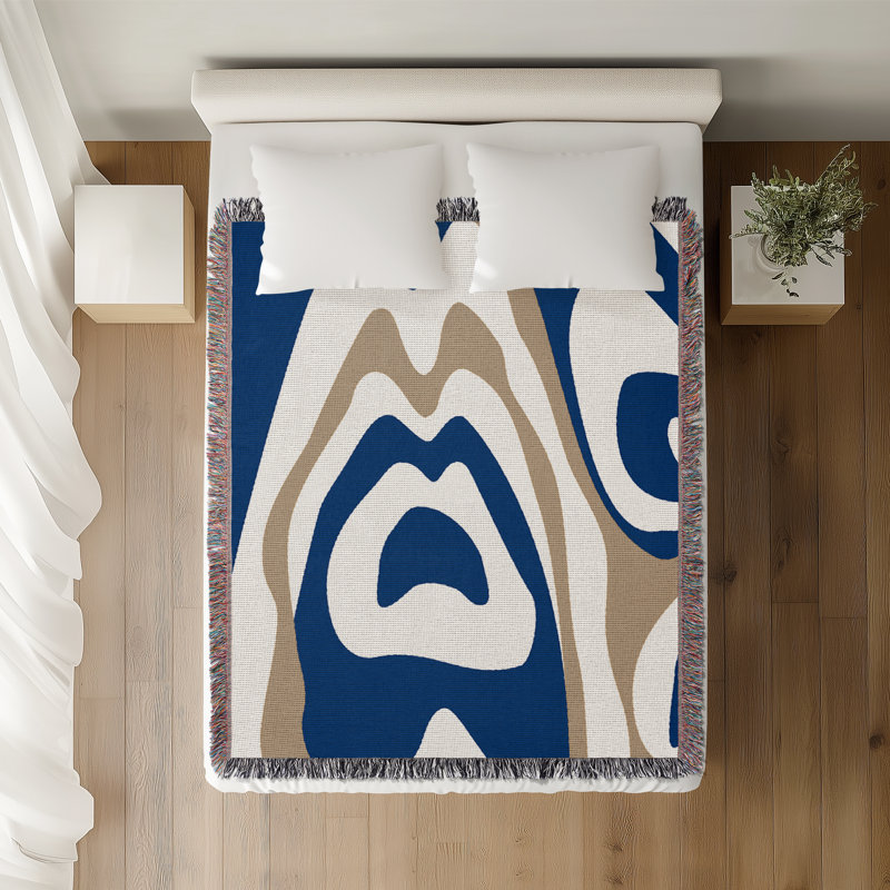 Jeté en coton à imprimé animal, 50 x 70, Navy Blue; Beige