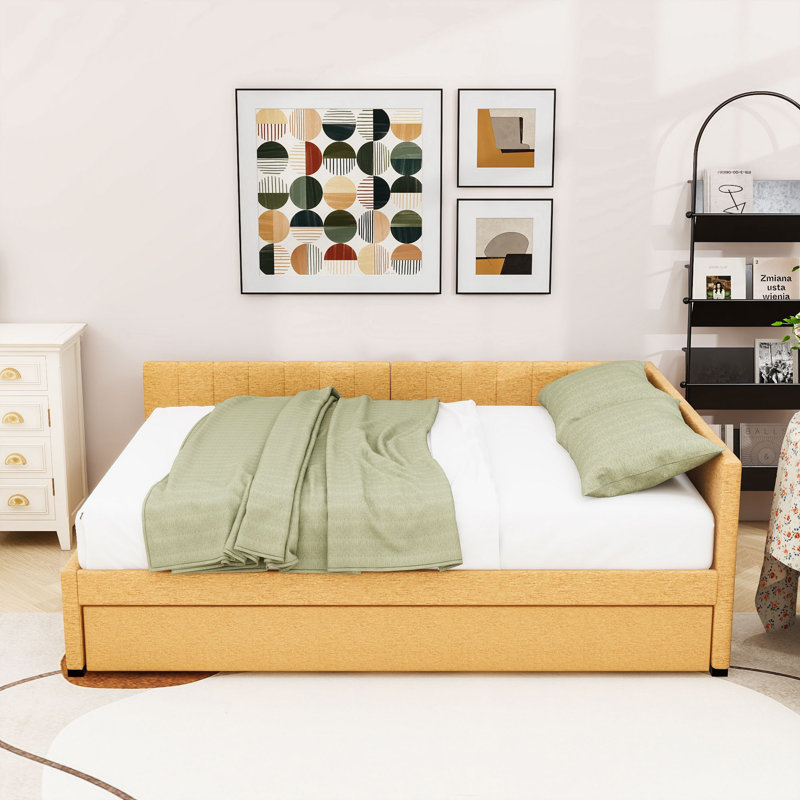 Lit de jour moderne rembourré avec lit gigogne simple, Double, Jaune