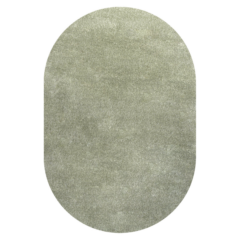 Aricel Solid Low-Pile Green Rug, Oval 4' x 6'