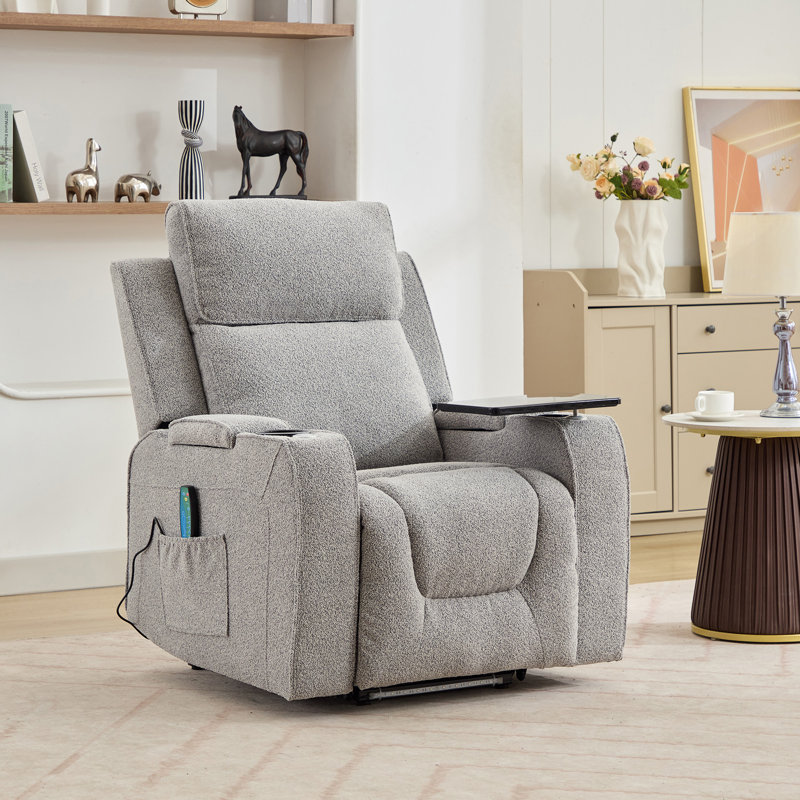 Cowley 86 cm Wide Boucle Lift Assist Recliner with Massager and Heated Cushion, Grey
